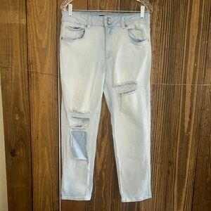 Dollhouse Blue Ankle Cropped Jeans with Distressed Details